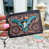 Western Cowhide Leather Keychain Wallet