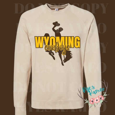 Wyoming Cowboys Crewneck with Steamboat- Sand