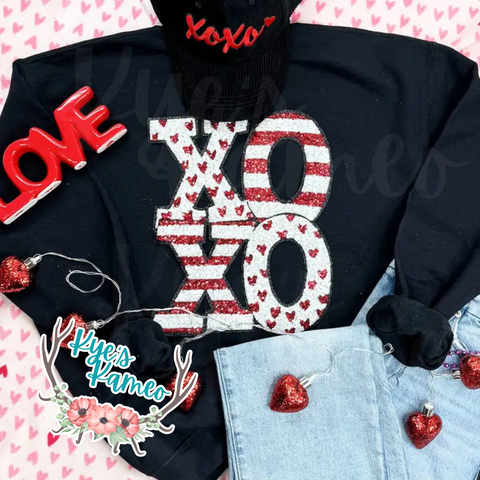 PREORDER XOXO Striped Sequin Patch Tee or Crewneck