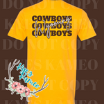 Gold Cowboys Short Sleeve Tee- Front and Back Design