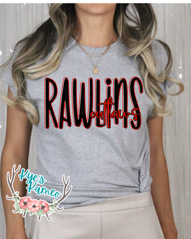 Rawlins Outlaws- Black Stacked- Tee- PREORDER