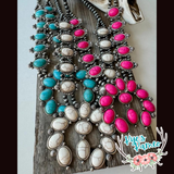 Western Navajo Style Squash Blossom Stone Necklace