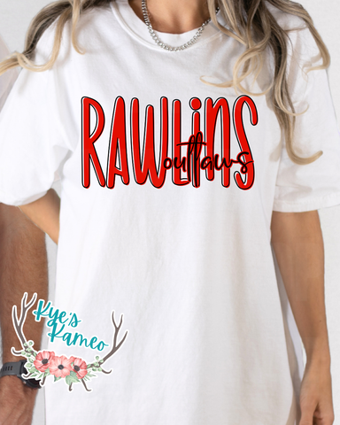 Rawlins Outlaws- Red Stacked- Tee- PREORDER