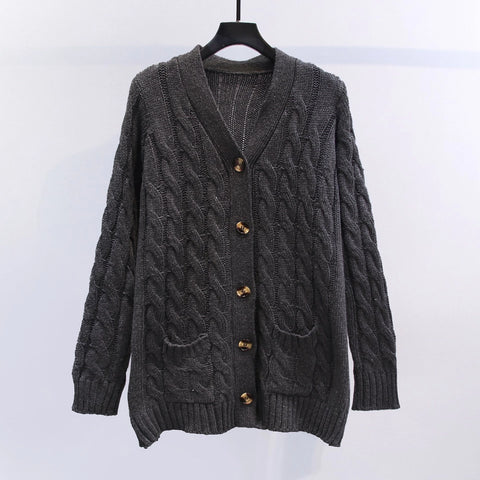 Cable Knit Plain Button Down Cardigan