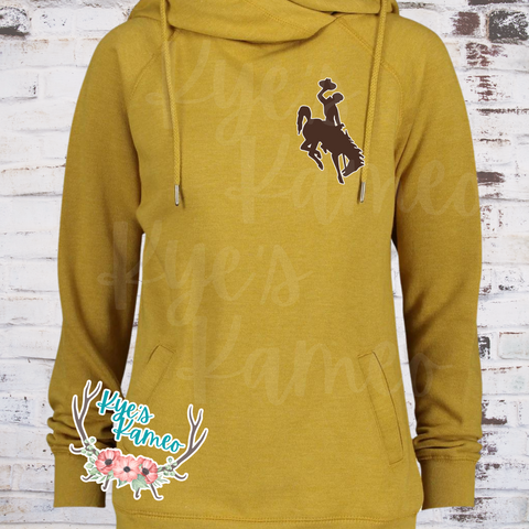 Cowboys Stacked White- Funnel Neck Hoodie- Heather Mustard
