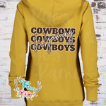 Cowboys Stacked White- Funnel Neck Hoodie- Heather Mustard