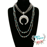 Western Navajo Style Pearl Squash Blossom Pendant Necklace