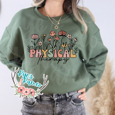 Physical Therapy Flower Crewneck- Military Green