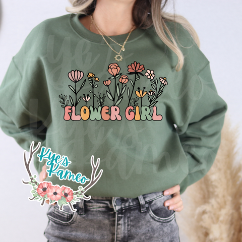 Flower Girl- Flower Crewneck- Military Green (adult)