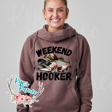 Weekend Hooker- Black Design- Funnel Neck Hoodie