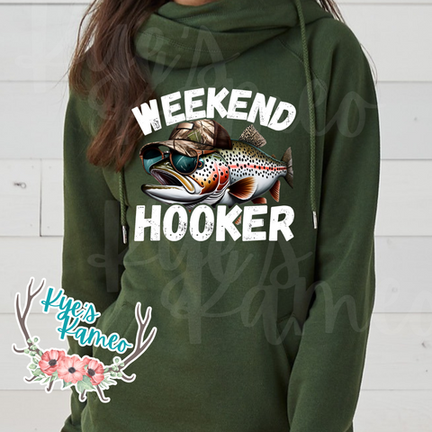 Weekend Hooker- White Design- Funnel Neck Hoodie