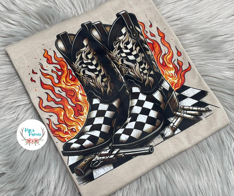 Checkered Cowboy Boots- Tee