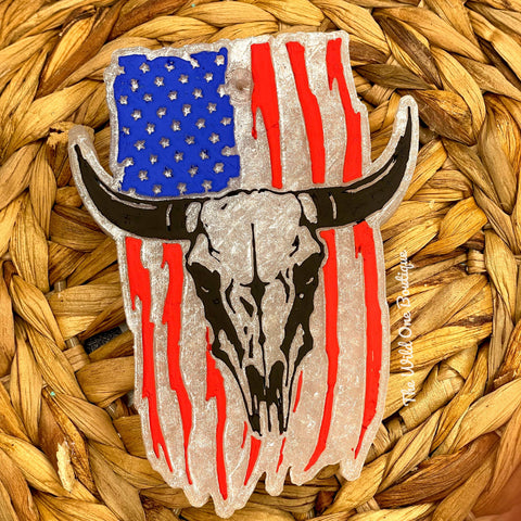 Cow Skull Flag Car Freshie: Cowboy Britches