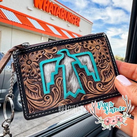 Western Cowhide Leather Keychain Wallet