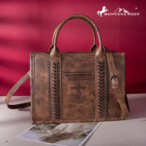 Montana West Whipstitch Concealed Carry Tote With Matching Bi-Fold Wallet - Coffee - Coffee