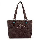 Montana West Tooled Floral Concealed Carry Tote Bag - Dark Brown