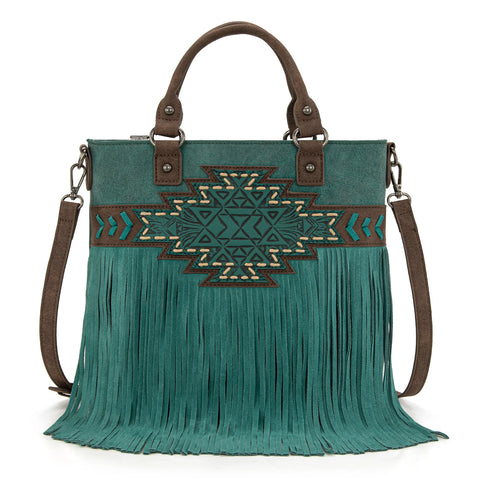 Trinity Ranch Aztec Tooled Fringe Concealed Carry Tote/Crossbody