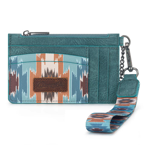 Wrangler Aztec Print Key Chain Wristlet Card Wallet - Turquoise