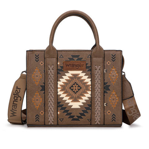 Wrangler Aztec Pattern Print -Tote/Crossbody -Dark Khaki - Dark Khaki