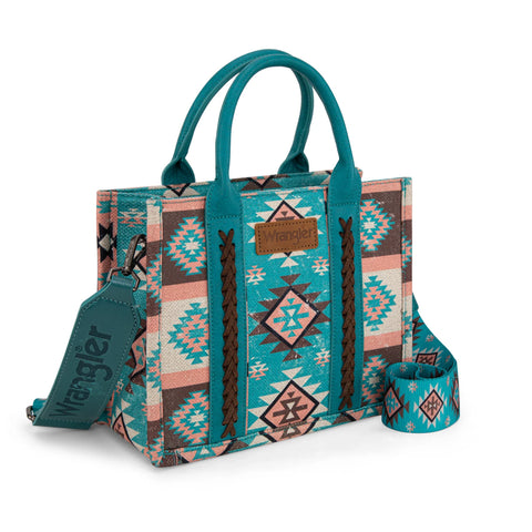 Wrangler Aztec Pattern Dual Sided Print -Tote/Crossbody -Turquoise