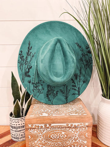 Engraved Floral Hat: Khaki